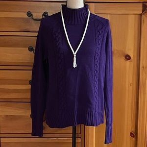 L, True Purple, Mock Turtleneck Sweater.